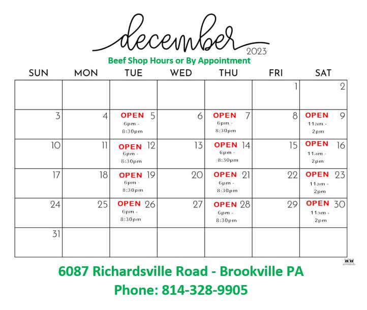Rhines Farms Dec 2023 Hours